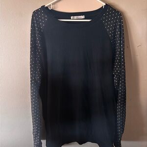 Michelle Mae Black Long Sleeve Top with White Polka Dots
